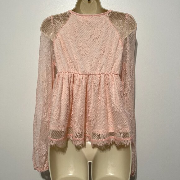 Mi Ami Womens Lace Babydoll Top Sz S Pink Coquette Soft Girl Y2K Romantic Kawaii - Picture 2 of 9